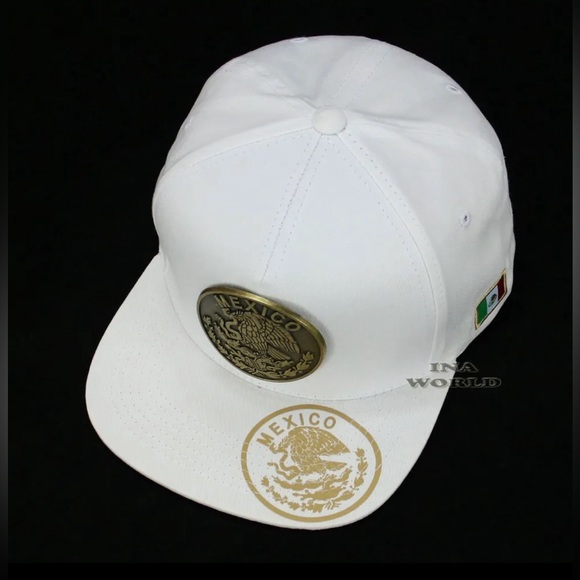 Mexican Hat Mexico Metallic Brass Eagle Logo Snapback Flat Bill Baseball Cap - Picture 7 of 8
